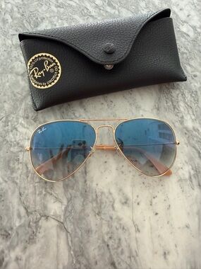 Ray-Ban Gold Frame Sunglasses with Blue Gradient Lenses